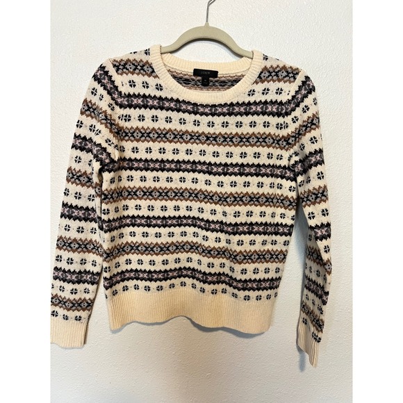 J.Crew Sweaters - J.Crew Womens‎ Fair Isle Lambswool Crewneck Sweater Cream Brown Black Size M